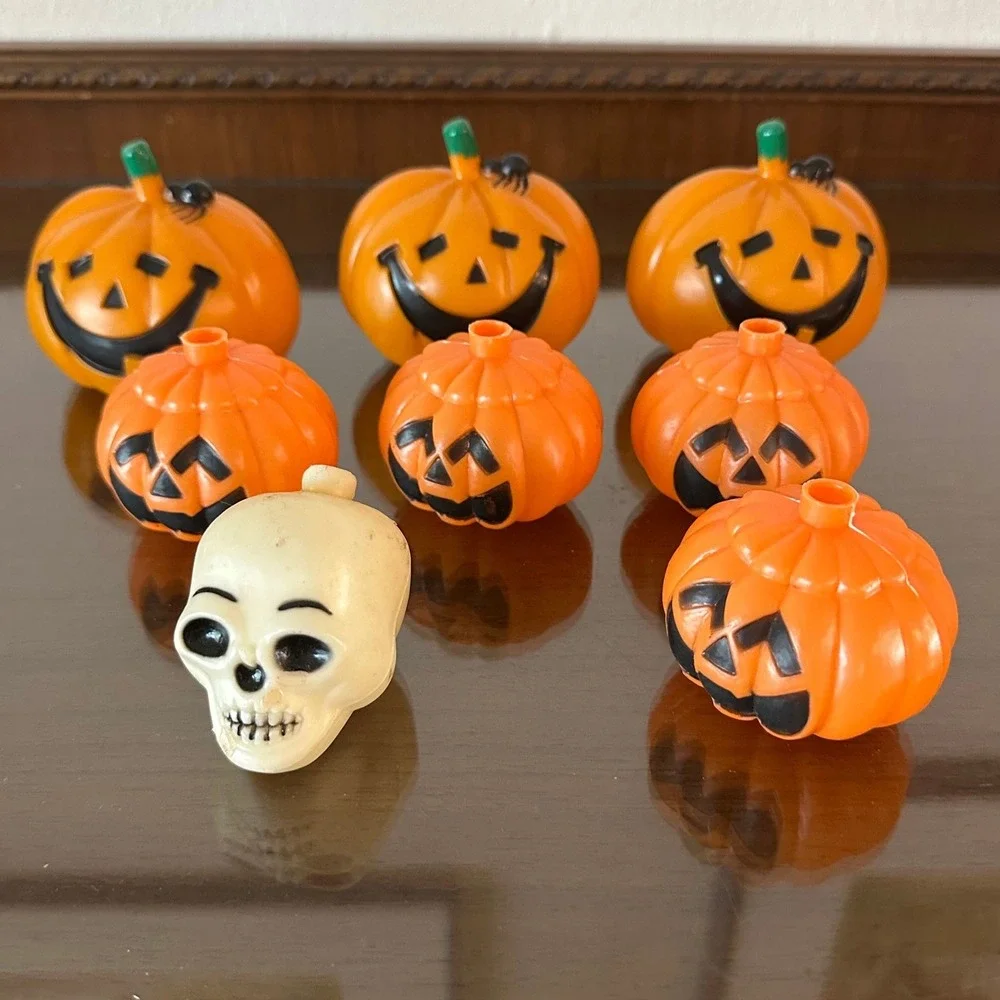 Vintage Halloween Blow Mold Light Cover Lot 7 Pumpkins 1 Skull Retro Decor